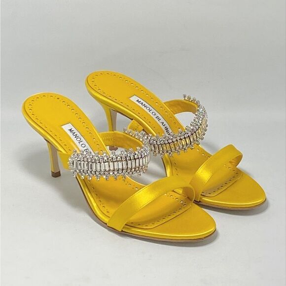 Manolo Blahnik Sako 70mm Silk Embellished Sandals size 37 - Picture 1 of 11